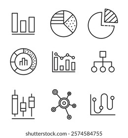 Set of line art, editable, graph icons