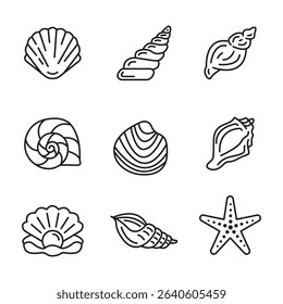 Set of line art editable shell themed icons