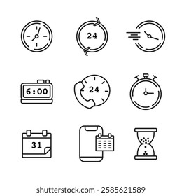 Set of line art editable time themed set of icons