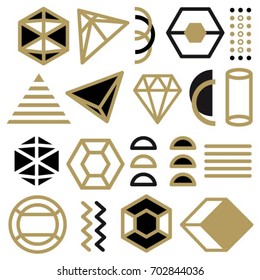 Set of line art elements, icons, vector illustration 
