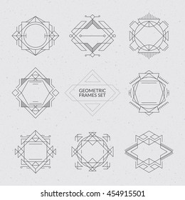 Set of 'Line Art" ethnic frames. Authentic design elements. Eps10 vector Illustration.