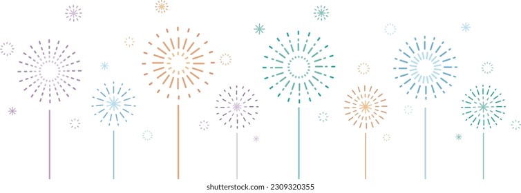 Set of Line Art Fireworks Materials