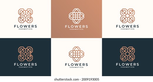 set of Line art flower logo design