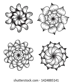 Set Of Line Art Flower Spirograph Sketch