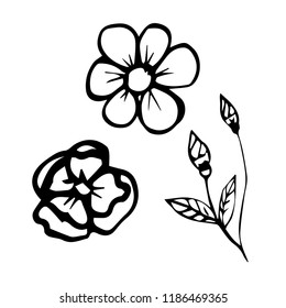 Set of line art flowers. Vector illustration.