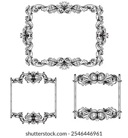 set of line art frames florist vector illustration art