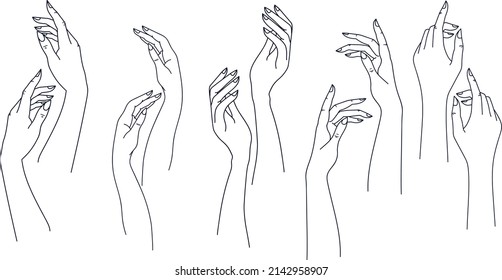 set line art of 
gentle women hand gestures, different fingure poses