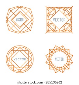 Set of Line Art Geometric Vintage Labels. Vector Illustration