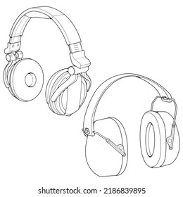 Set line Art Headphones Vector Illustration, Music Concept, Line art vector, Portable earphones, Headphones Vector
