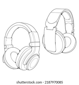 Establecer línea Auriculares de arte Ilustración vectorial, Concepto de música, vector de arte de línea, audífonos portátiles, vector de auriculares
