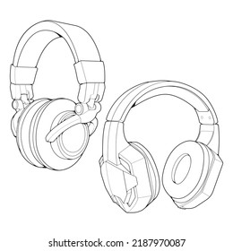 Set-line Art Headphones, Vektorgrafik, Musikkonzept, Line Art Vektor, Portable-Kopfhörer, Kopfhörer, Vektorgrafik
