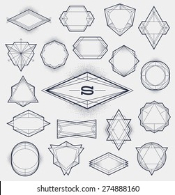 Set of Line art hipster frames with dotted gradient - vector illustration