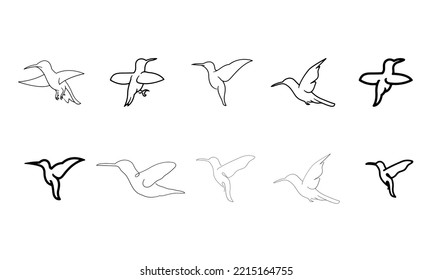 set of line art hummingbird logo design vector