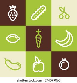 Set of Line Art Icons. Healthy Vegetables and Fruits