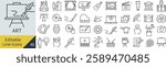 A set of line art icons related to monochrome vector art