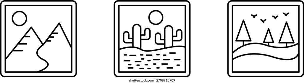 A set of line art icons representing canvas paintings and art designs.