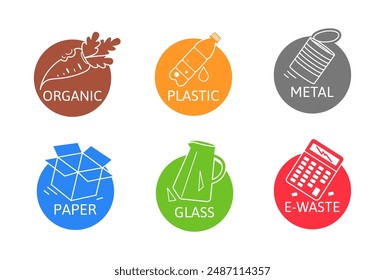 Set of line art icons for sorting garbage, zero waste