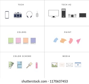 Set Of Line Art Icons Vector Illustration