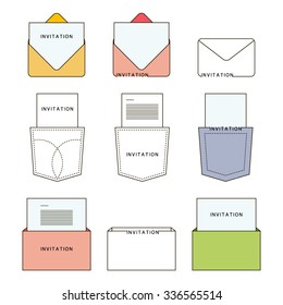 Set of line art invitation envelope, box and pocket  icons