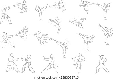 set line art karate silhouette vector. Boxing and competition silhouettes vector image, Boxing black and white.