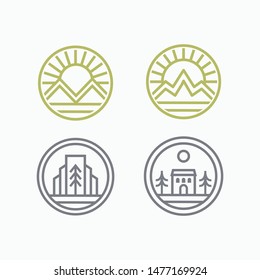 Set of line art logo design with nature atmosphere.