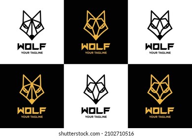 	
Set of Line Art outline Wolf Face Head Beast Geometric Logo Design