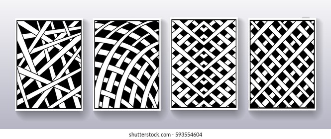 Set of line art posters. Monochrome textured modern placards. Clean minimalistic outline pattern.
