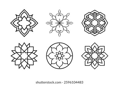 Set of a line art Ramadan Arabic and Islamic ornament vector.