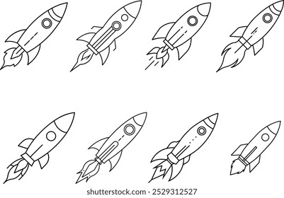 Set of Line Art Rocket Ship Illustrations