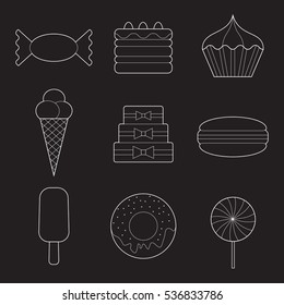 Set of line art  simple bakery  icons on black background vector illustration
