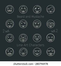 set of line art style character faces
