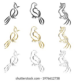 Set of line art vector logo of bird perched on a branch Can be used as a logo Or decorative items