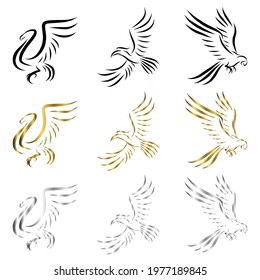 Set of line art vector logo of Three kinds of birds flying There are swans macaws and hornbills Can be used as a logo Or decorative items