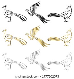 Set of line art vector logo of pheasant Can be used as a logo Or decorative items