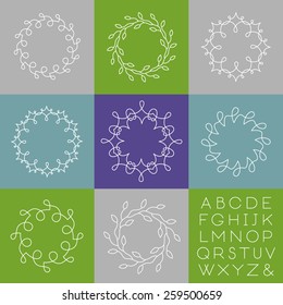 Set of line art vector monogram templates with slim font.