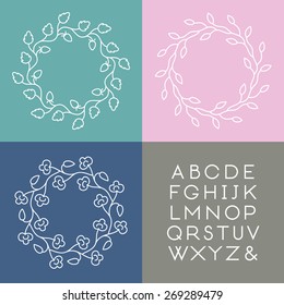 Set of line art vector monogram templates with slim font.