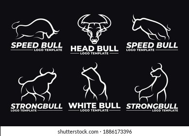 set of line art vector silhouette bull logo template