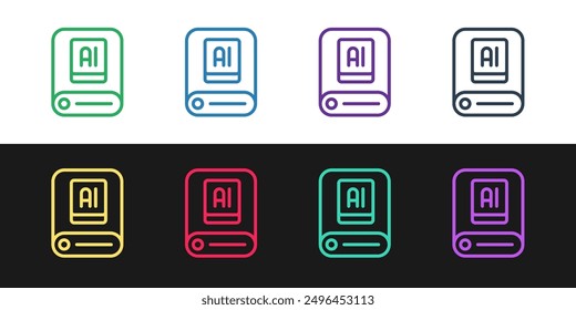 Set line Artificial intelligence AI icon isolated on black and white background. Machine learning, cloud computing, automated support assistance and networks.  Vector