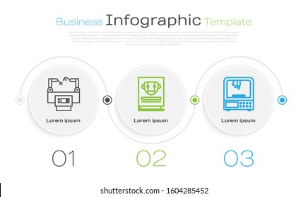 Set line Assembly line, User manual and 3D printer. Business infographic template. Vector