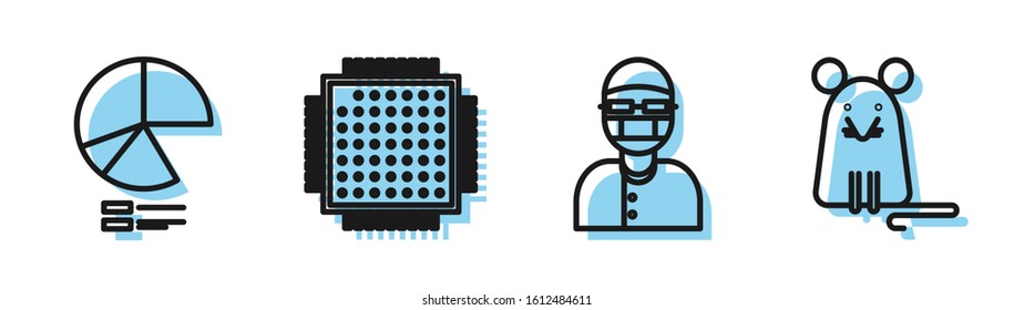 Set line Assistant, Pie chart infographic, Processor and Rat icon. Vector