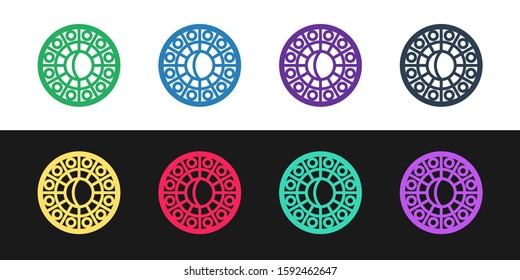 Set line Astrology horoscope circle with zodiac icon isolated on black and white background.  Vector Illustration