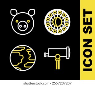 Set line Astrology horoscope circle, Telescope, Planet Mercury and Pig zodiac icon. Vector