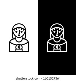 Set line Astrology woman icon isolated on black and white background.  Vector Illustration