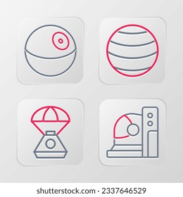 Set line Astronaut helmet, Space capsule, Planet and  icon. Vector