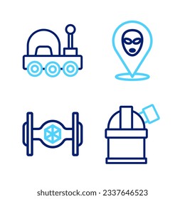 Set line Astronomical observatory, Cosmic ship, Alien and Mars rover icon. Vector