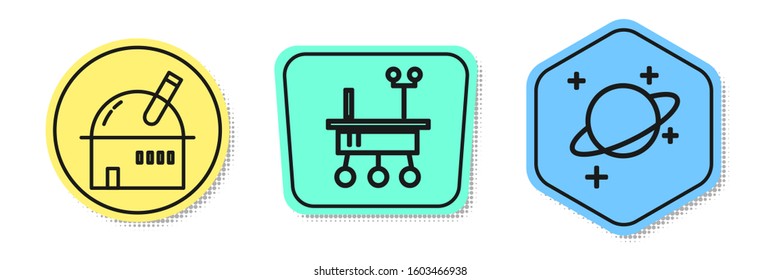 Set line Astronomical observatory, Mars rover and Planet. Colored shapes. Vector