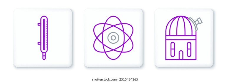 Astronomische Sternwarte, Meteorologie Thermometer Messung und Atom-Symbol. Vektorgrafik