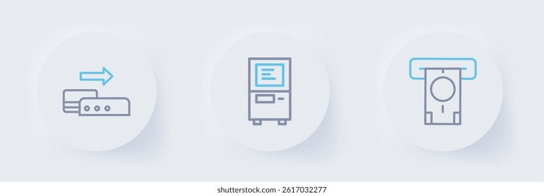 Set line ATM and money,  and Pos terminal icon. Vector