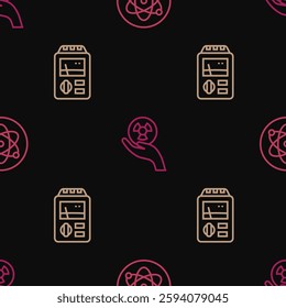 Set line Atom, Dosimeter and Radioactive on seamless pattern. Vector