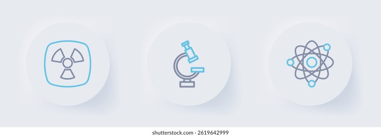 Set line Atom, Microscope and Radioactive icon. Vector